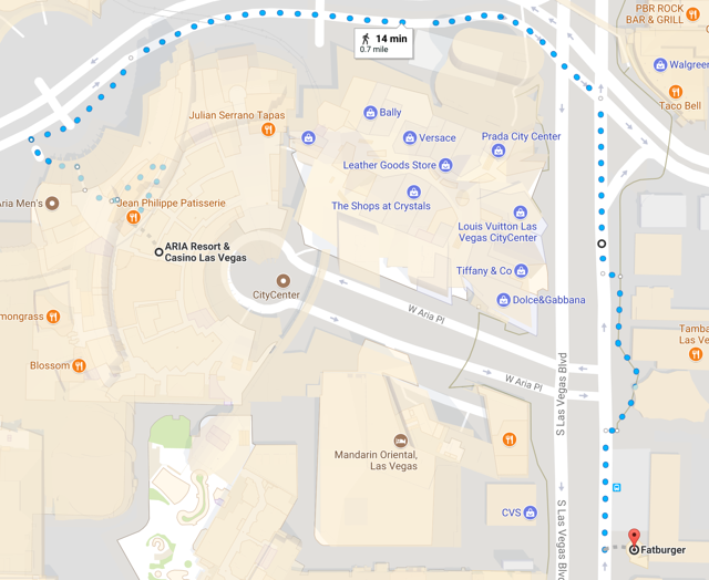 map to Fatburger in Las Vegas for expense report software conference