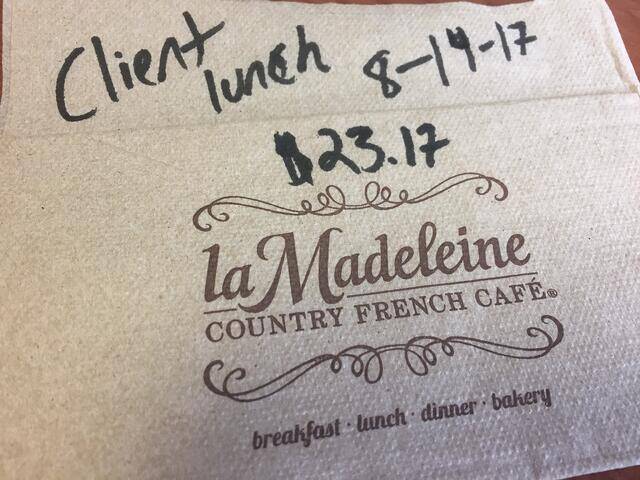 time and expense tracking with a restaurant napkin